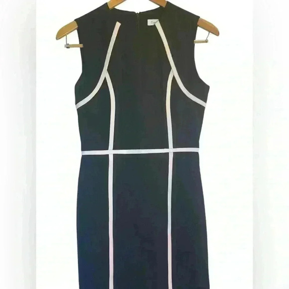 Calvin Klein Black w/ White Piping Sheath Dress Size 2 Business Classic Neutral - Picture 5 of 11